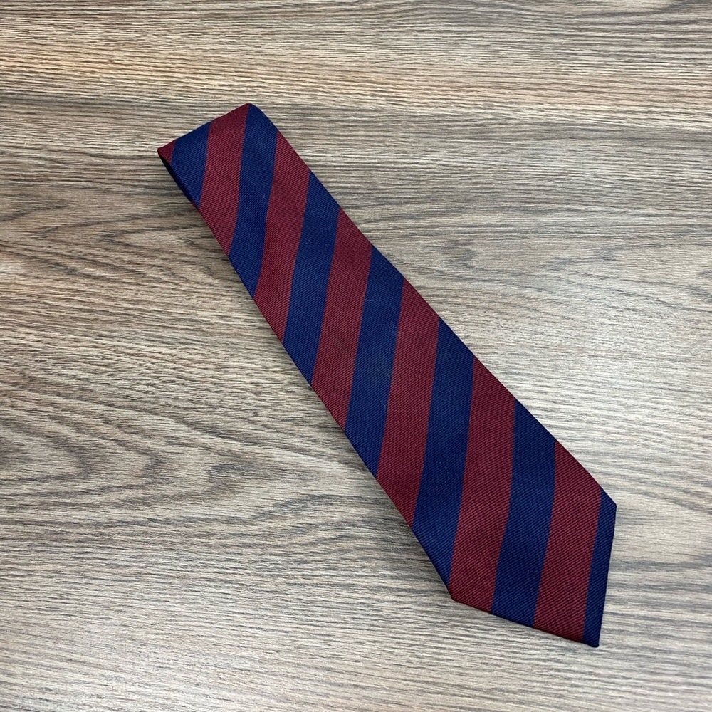 John Comfort Red & Navy Guards Repp Stripe Wool Tie